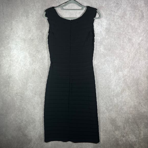 Cache Sheath Dress Womens 6‎ Black Embellished Cross Front Sleeveless Midi Party - Picture 4 of 9